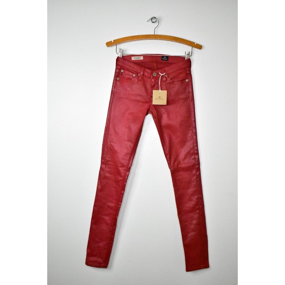 AG Adriano Goldschmied Legging 24 Super Skinny Coated Leatherette Ankle Jean Red - Picture 3 of 14